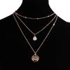 Gold Silber Farbe Buddhismus Lotusblume Halsketten für Frauen Weißer Kristall Anhänger Mehrschichtige Kette Halskette Schmuck Zubehör