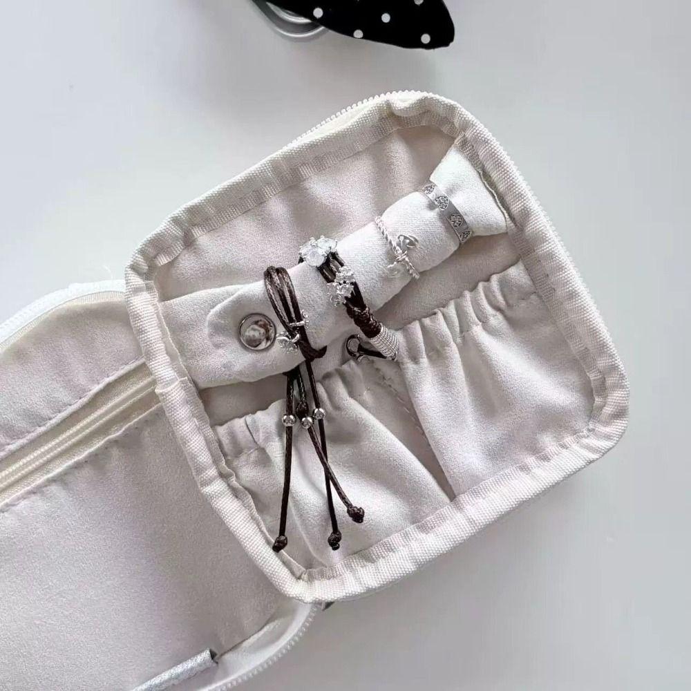 Multi-pocket Travel Bracelet Organizer Black Dot Pattern Portable Jewelry Case  Necklace Storage