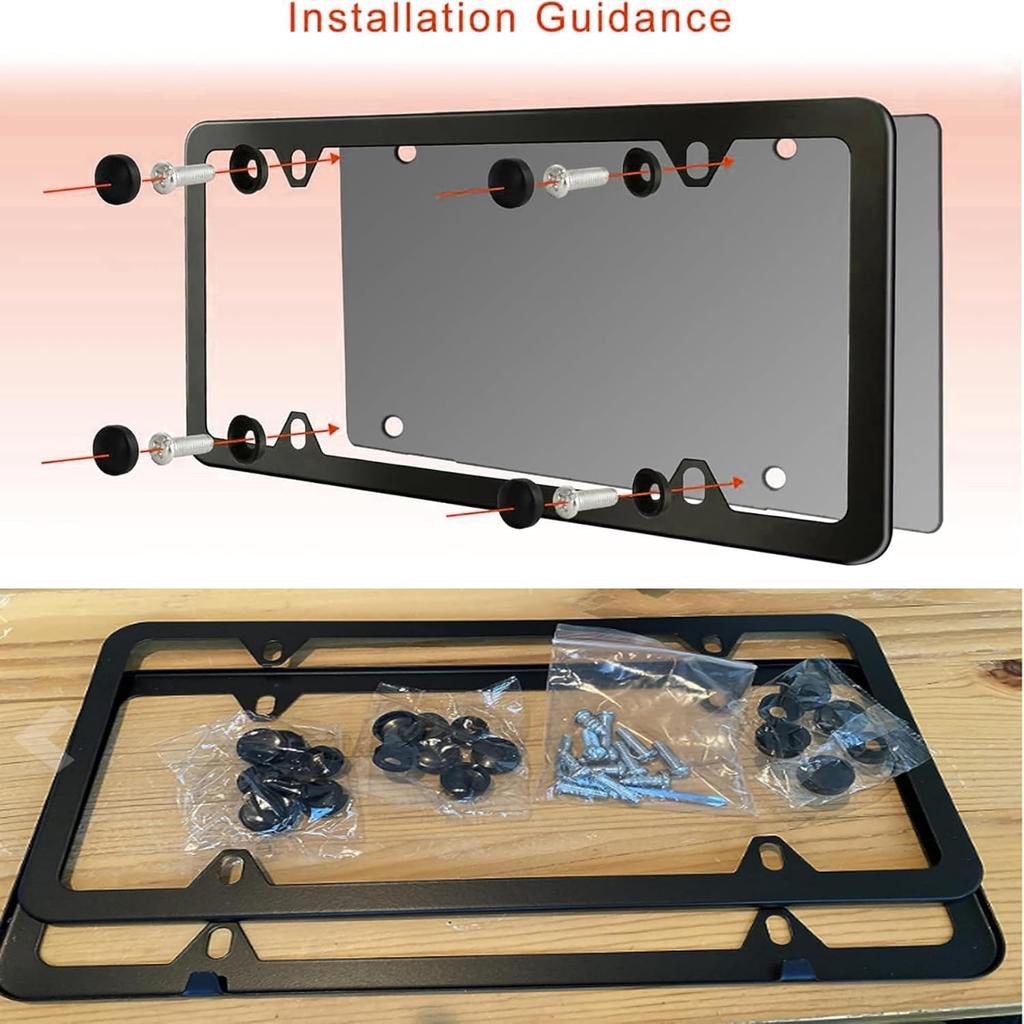 Indeed BUY License Plate Frames Black, 2 Pcs 4 Holes Car Licenses Plate Covers Stainless Steel Holders Frame For Plates With Screw Caps.