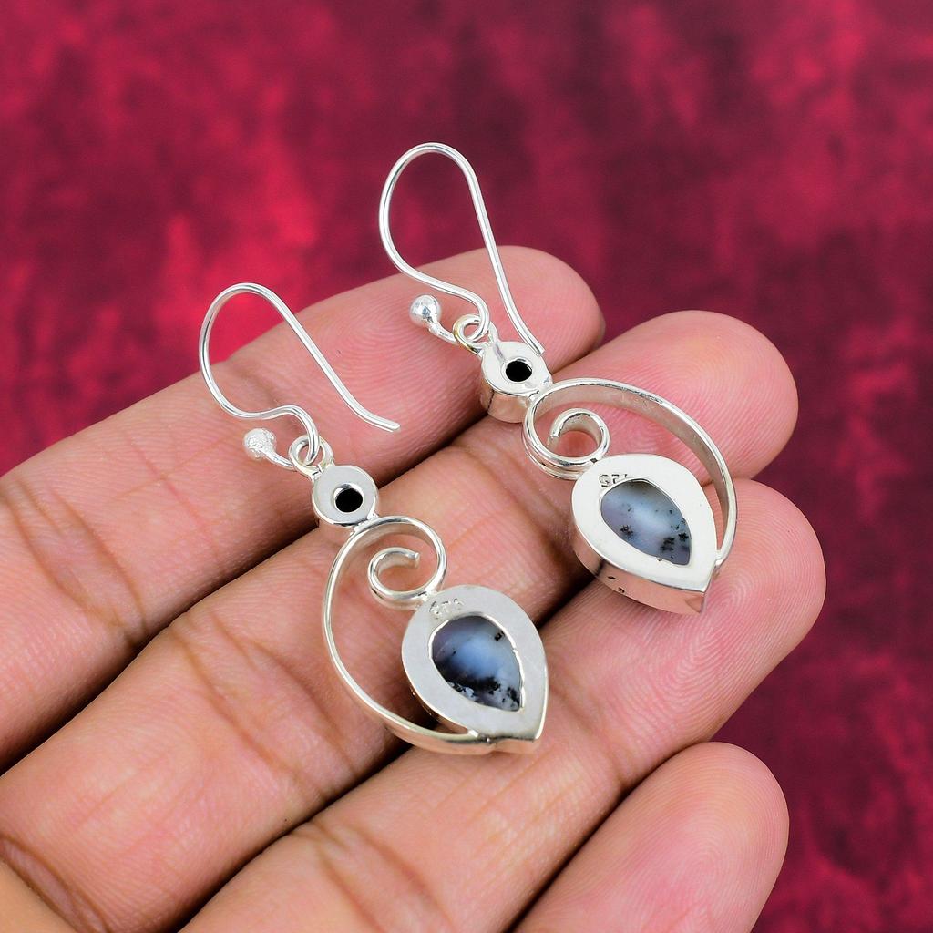 Dendritenopal, Schwarzer Spinell 925 Sterling Silber Edelstein Schmuck, handgefertigte Ohrringe für Thanksgiving