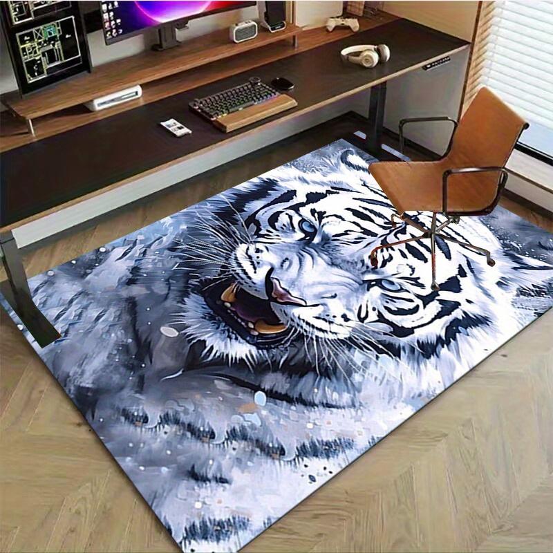 1pc. White Tiger Print Rug for Home Decor Office Carpet Chair Cover Outdoor Gift Animal Pattern Mat