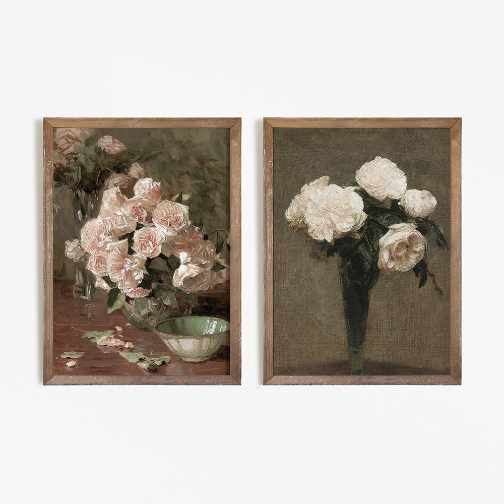 Retro Painting French Flora Vintage Poster and Prints Victorian Still Life Flower Rose Canvas Painting Decoraiton Living Room