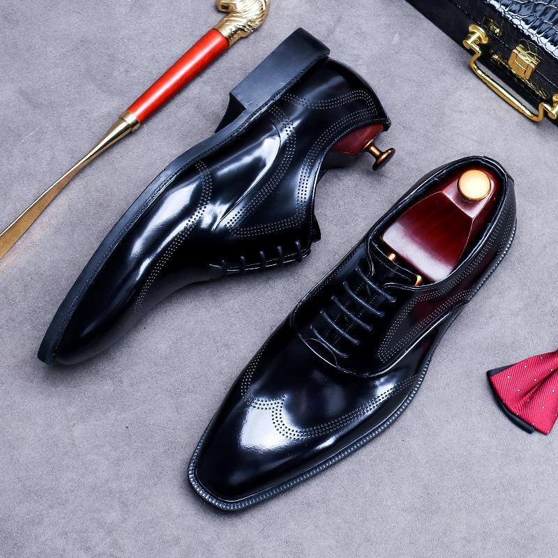 Business Dress Leather Shoes Men's British Lace-up Bright Leather Patent Leather Oxford Cowhide Wedding Shoes Men
