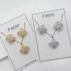 Dainty Zirconia-Encrusted Four-Leaf Clover Necklace Earring Set In Gold Or White Finish Lightweight O-Chain Jewelry Women