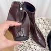 Inner Height Increase of 5cm~ New Pointed Western Boots Women's Chelsea Retro Thin Boots Thick Heel Leather Short Boots