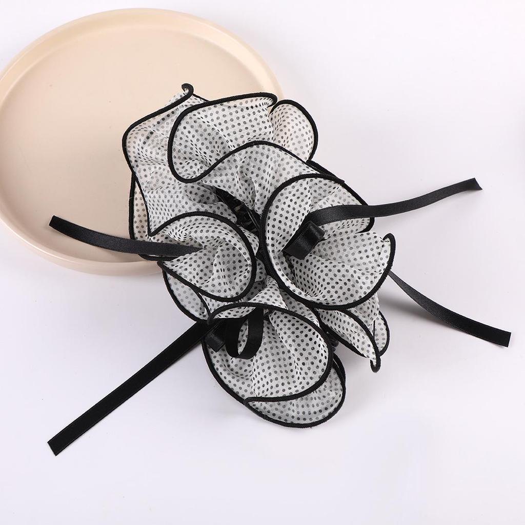 Polka Dot Mesh Flower Hair Clip – Elegant Korean Style Updo Accessory