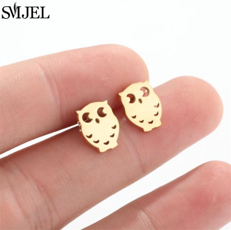 SMJEL Gold Stainless Steel Earrings Geometric Women Cute Leaf Star Footprints Mandala Cactus Earings Jewelry Small Studs Gift