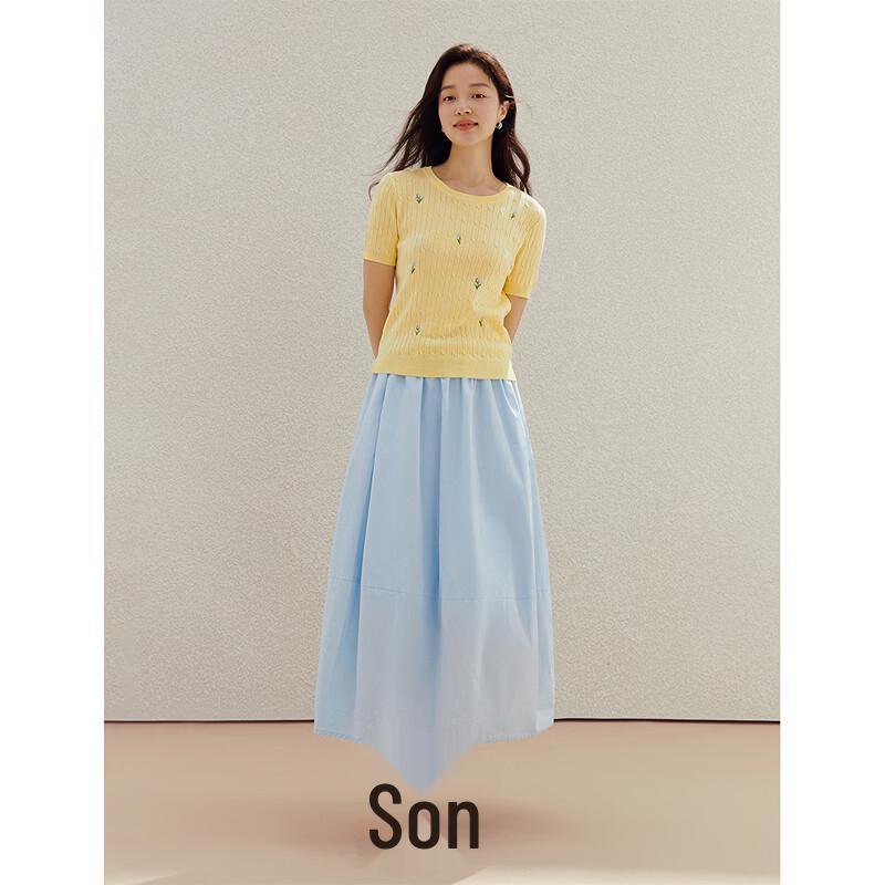 INMAN Botanical Floral Embroidered Short Sleeve Knit Top