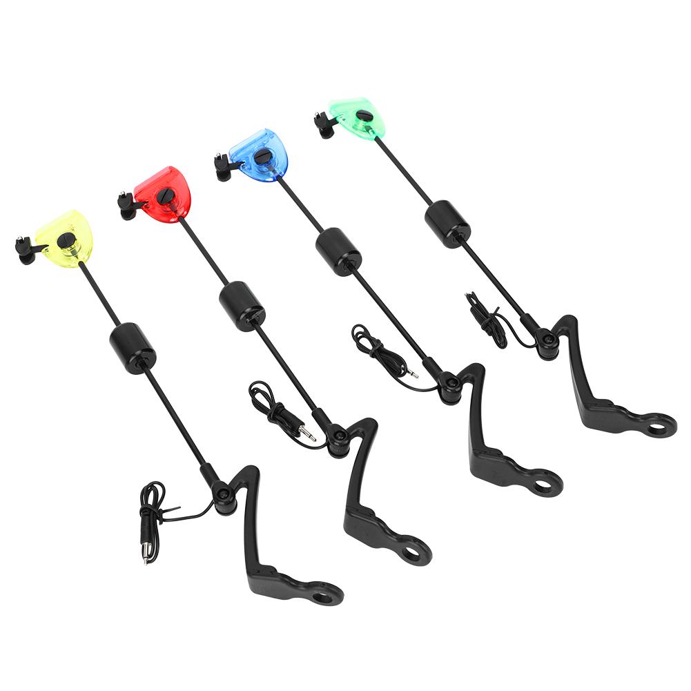 4 Pcs Plastic Fishing Bite Alarm Hangers Swinger Chain Indicator Sound & Light Alert Fish