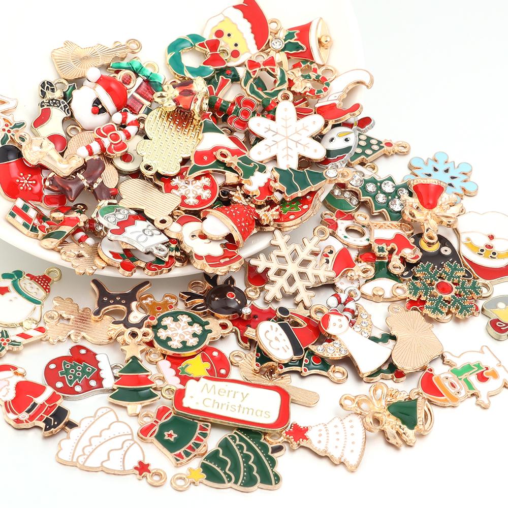 Alloy Christmas Pendant Mixcolor Dripping Oil Charm Pendants For DIY Jewelry Making Christmas Series Accessories