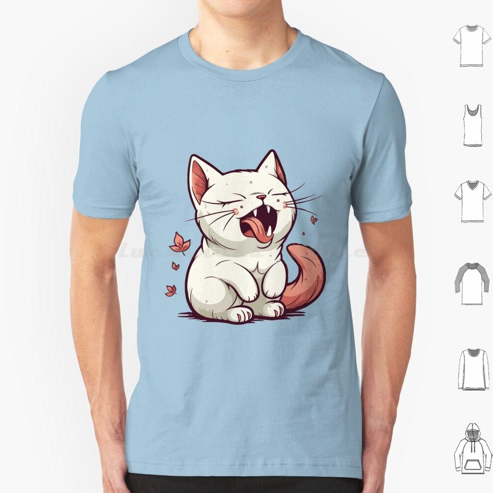 Aaahhhhh Gähnende Katze T-Shirt 6XL Baumwolle Cooles T-Shirt Niedliche Katzenillustration Cartoon-Katzen-Design Miauzende Katze Kunst Verspielte Katze