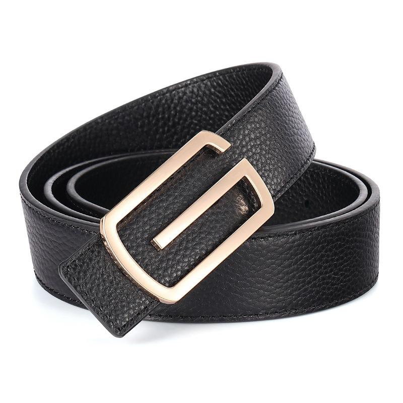 Genuine leather plate buckle belt company will souvenir gift belt custom custom smooth buckle belt 105-125cm