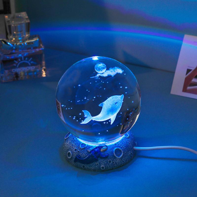 Crystal Ball Night Light with Base USB Powered Sleep Lamp Desk Decor for Bedroom Ideal Christmas Gift