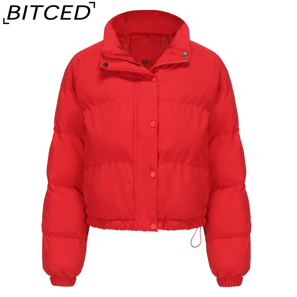BITCED Autumn/Winter Women's Short-Length Cotton Coat Women's Long-Sleeved High-Neck Thermal Jacket Loose-Fit Casual Cotton Coat