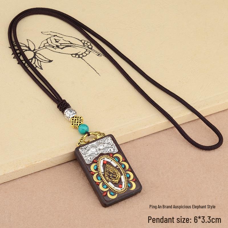 Ebony Tangka Necklace with Ethnic Na Fu Pendant - Buddha Amulet for Men & Women