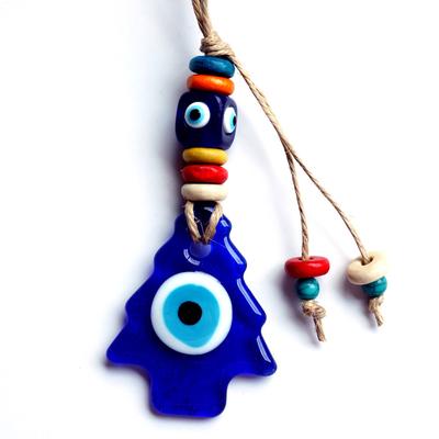 1 Pc Blue Lighting Turkey Blue Eye Charm Pendant Cross Glass Pendant High Borosilicate Creative Travel Souvenir Gift Jewelry DIY