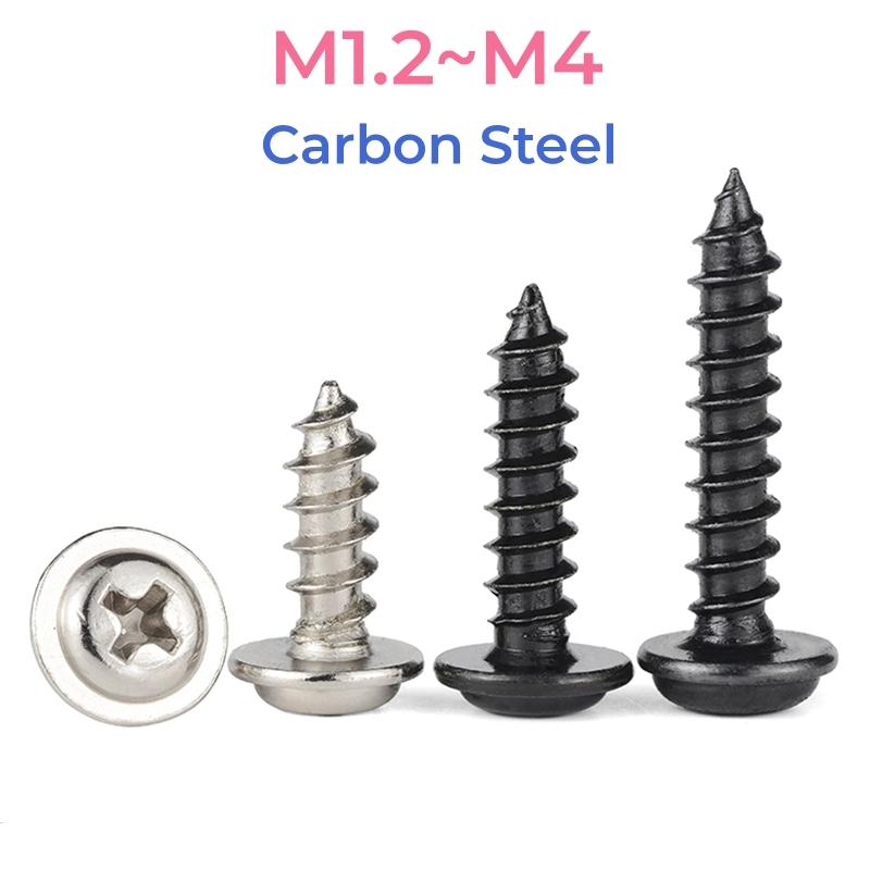 Nickel Plated Black Carbon Steel Cross Round Head Self Tapping Screw With Pad M1.2 M1.4 M1.7 M2 M2.3 M2.6 M3 M4 Wood Screws