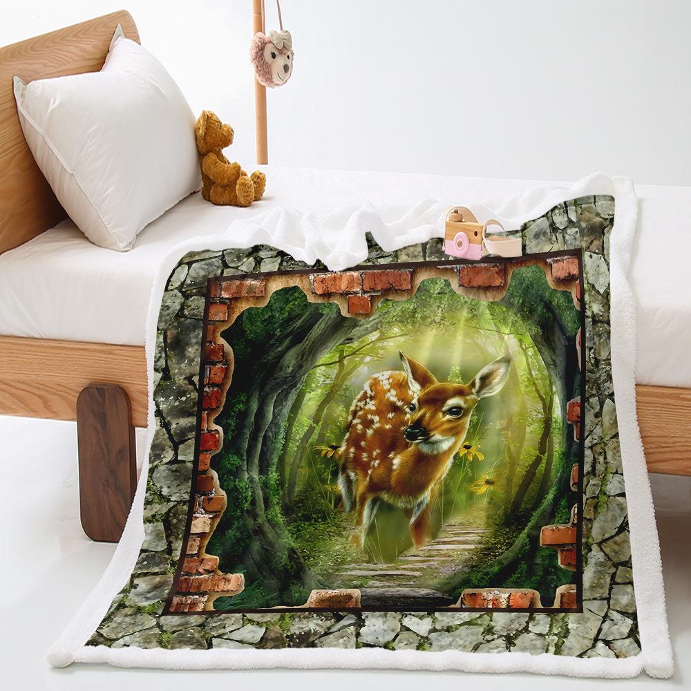 Cartoon Sika Deer Blanket 2D Digital Printing Thickened Lamb Wool Blanket Crystal Fluff Blanket