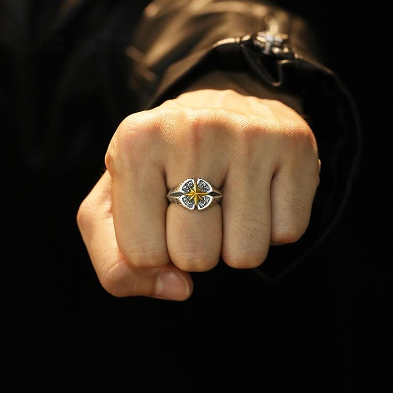 Vintage Thai Copper North Star Rings For Men Male Charm Starburst Tail Index Finger Ring Birthday Party Christmas Father Gift