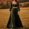 Retro Court Style Velvet Dress Square Neck Bubble Sleeve Waist Design Long Dress Dress Full of Elegance and Luxury