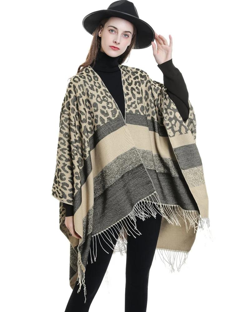 Fashion Elegant Women Scarf Autumn Winter Leopard Tassel Poncho Wrap Blanket Capa Para Mujer Pashmina Femme Shawl