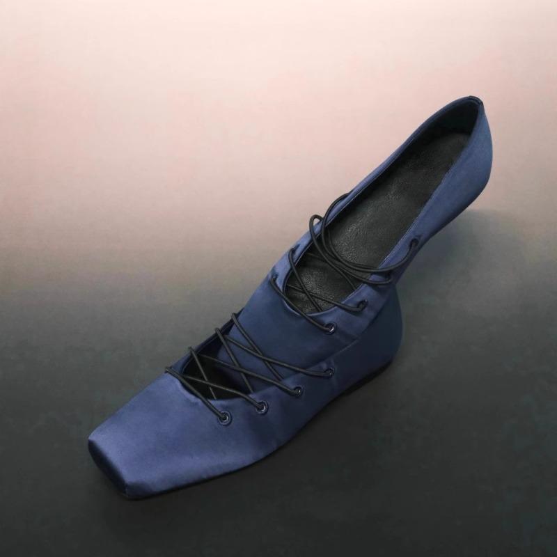Fashion 2025 Summer Retro Satin Square Toe Lace-up Ballet Casual Outwear Flat Heel Women's Singles