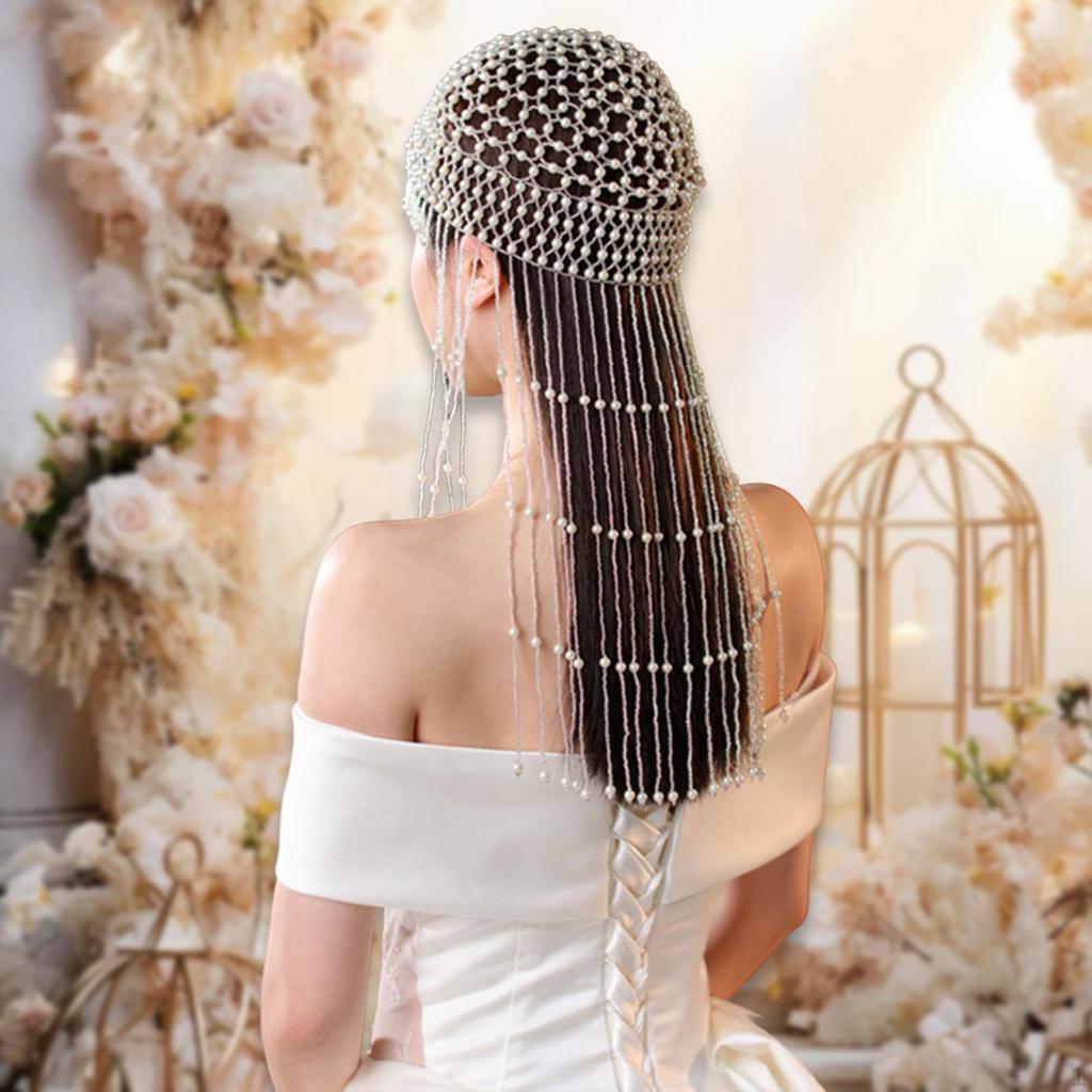 1920s Pearl Tassel Headpiece for Wedding, Pageant, Or