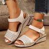 Sandalen für Damen, aushöhlen, Blumenmuster, Knöchelriemen, Keilabsatz, dicke Sohle, Blumensandalen, rutschfeste, leichte Schuhe, Schuhe