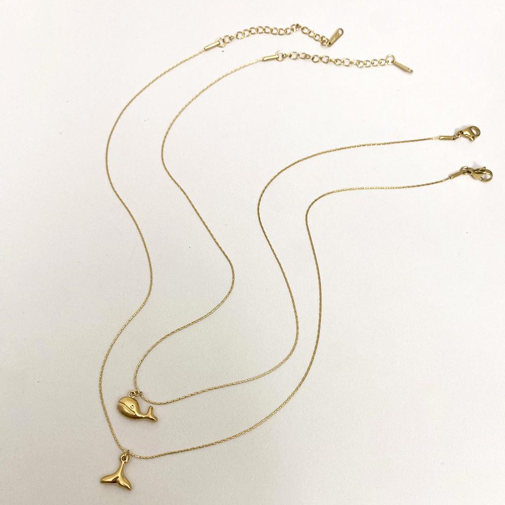 Gold Whale Mermaid Tail Necklace Women's Chain - Fade-Resistant Titanium Steel