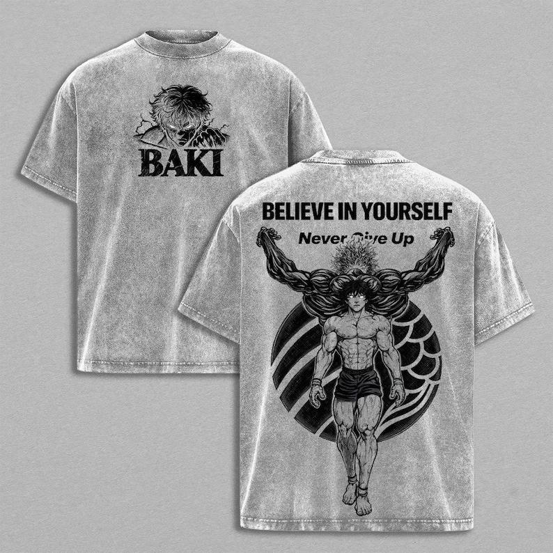 Anime Baki Hanma Baki Graphic T Shirt Men Short Sleeve Clothing Casual Cotton Tshirt Vintage Washed T-shirt Harajuku Male Tops