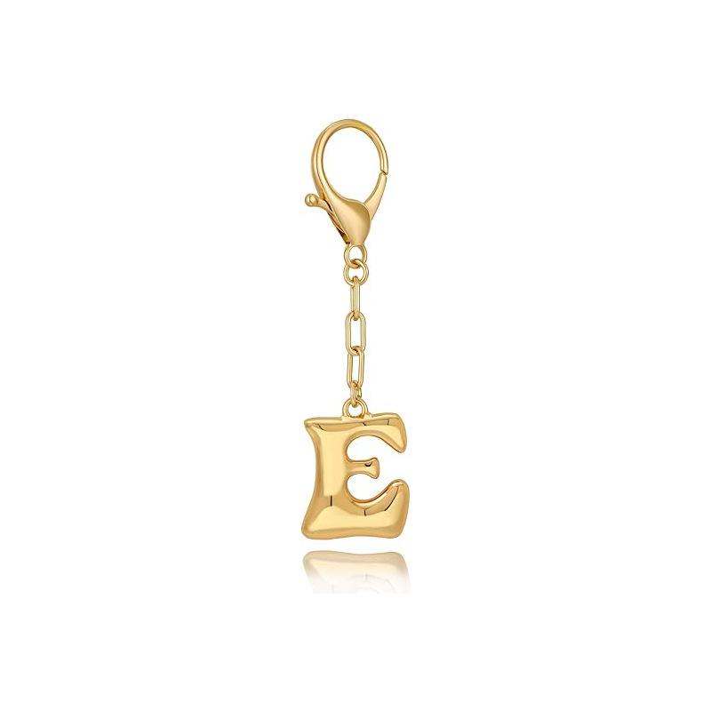 Gold Bubble Initial Keychain Letter Bag Charm for Women DIY Alphabet Purses Handbag Pendant School Backpack Gift Key Accessories