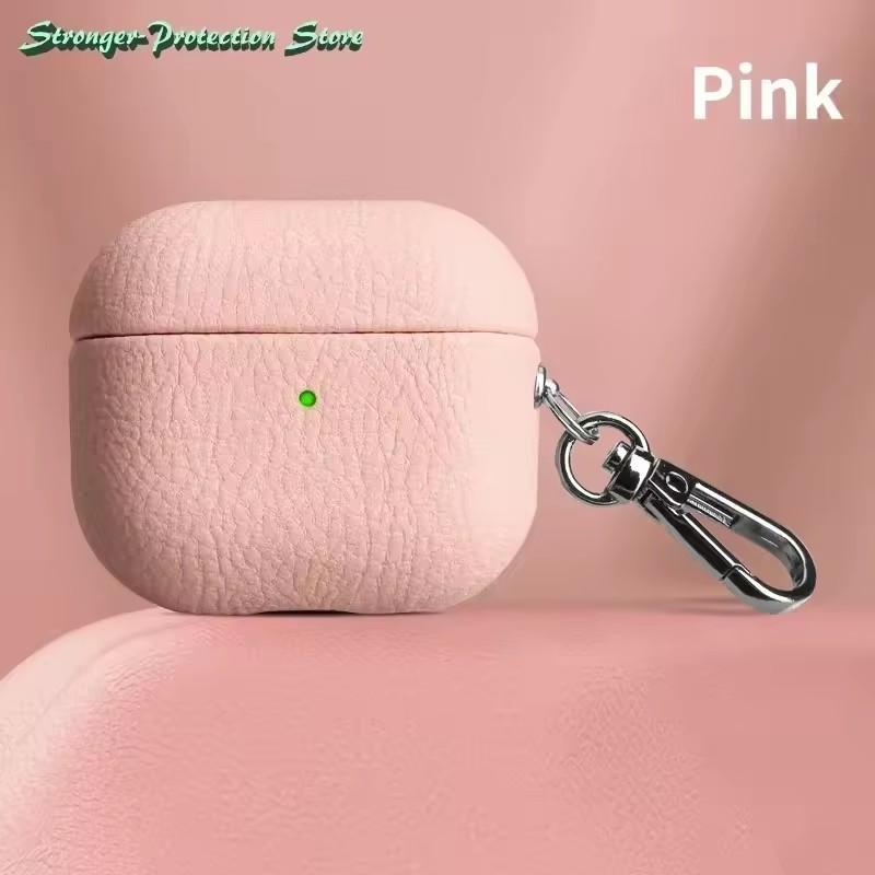 Genuine Leather For AirPods Pro 3 Case AirPods Pro 2 Airpods 4 Airpods 1/2  3 cover Lychee Pattern Cowhide With Buckle