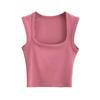 Crop top fără mâneci, sexy, slim-fit, cu gât pătrat, pentru femei