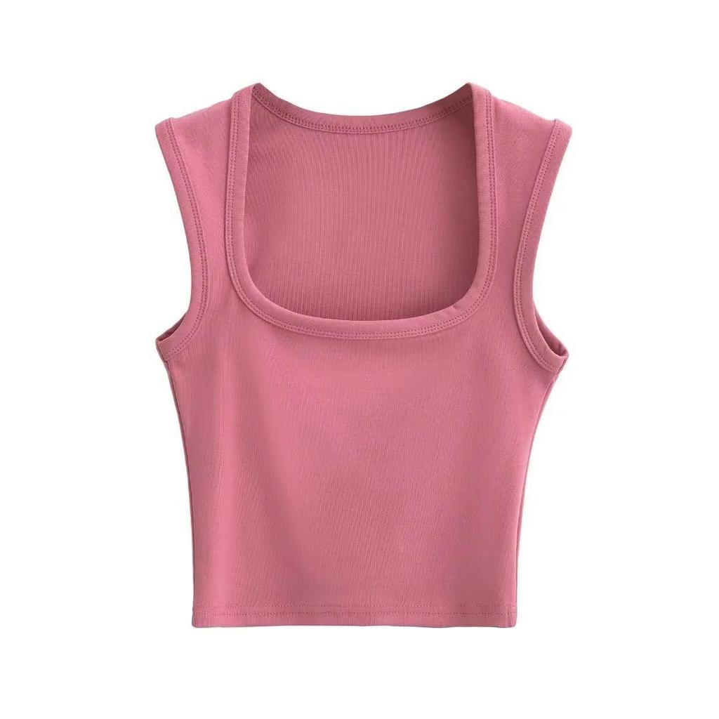 Crop top fără mâneci, sexy, slim-fit, cu gât pătrat, pentru femei