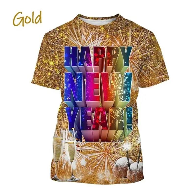 Happy New Year! Hot Selling Men And Women 3D Printed T-Shirt Short Sleeve Fashion Casual Christmas Art T-Shirt Unisex Tops Tees