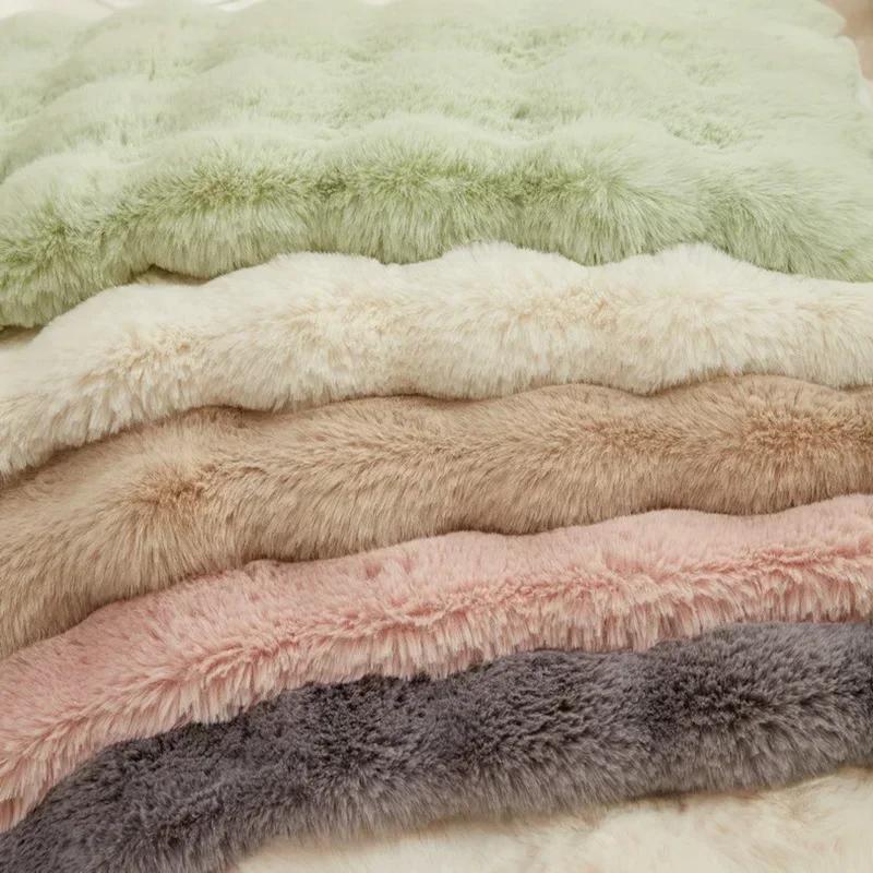 Rabbit Plush Sofa Cover for Living Room Soft Comfortable Plush Sofa Cushion Non-slip Universal L Shape Couch Covers Towel Home