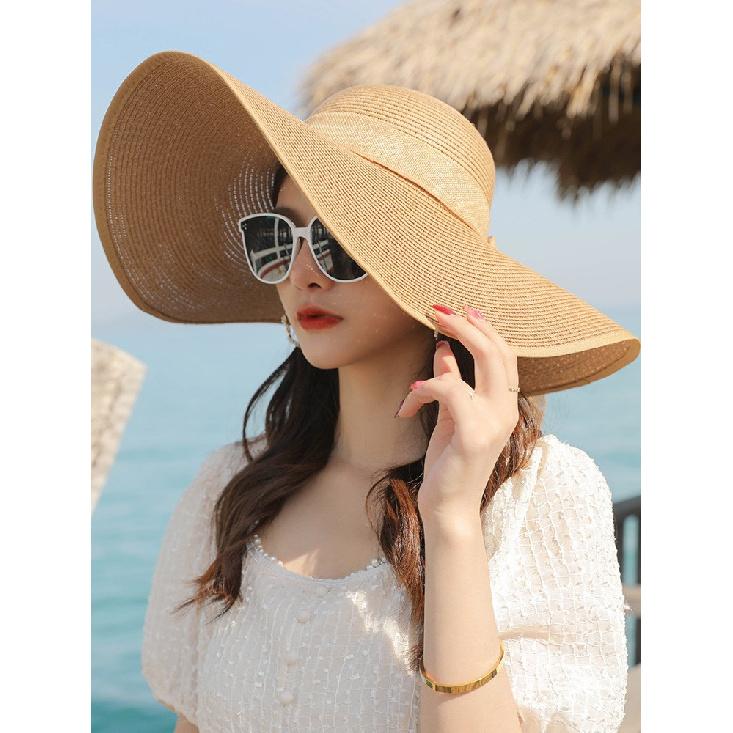 Summer Wide-Brim Sunshade Travel Beach Hat for Women, Bowknot Straw Hat, Sun Protection, Foldable Summer Sun Hat for the Beach