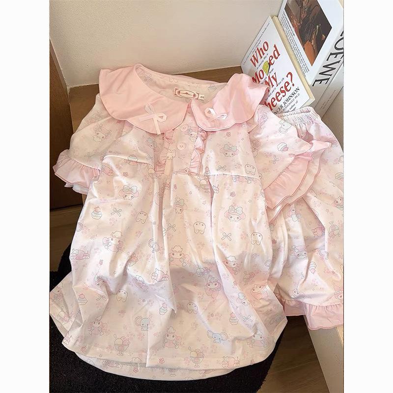 Princess style pink Melody pajamas women s short-sleeved shorts doll collar two-piece girl loungewear S