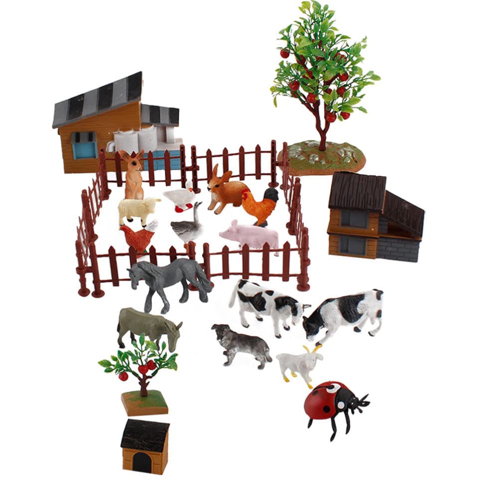 PRETYZOOM 28-Pcs Mini Farm Animal Set, Farm Figures, Miniature Farm Model, Educational Toy for Home or School