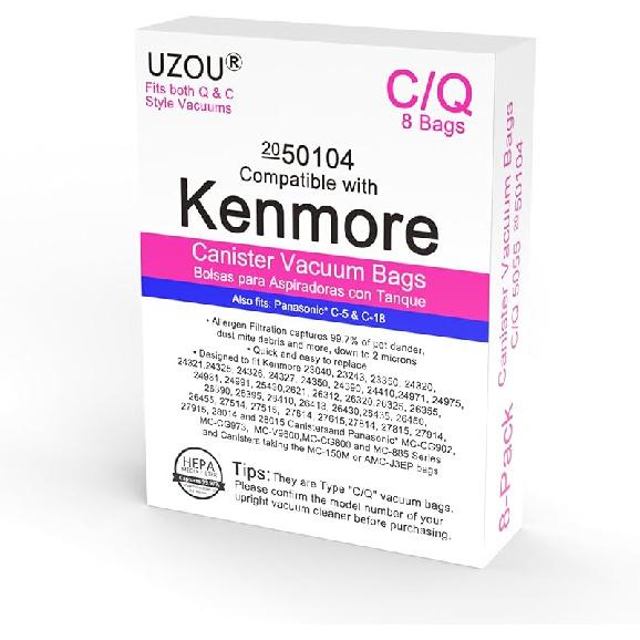 

16 Pack Style C/Q Canister Vacuum Bags for Kenmore 50104, Micro Filtration Premium Dust Bags Fit Kenmore Style C Q 5055 50557 50558 Type C-5 Models 8 Pack