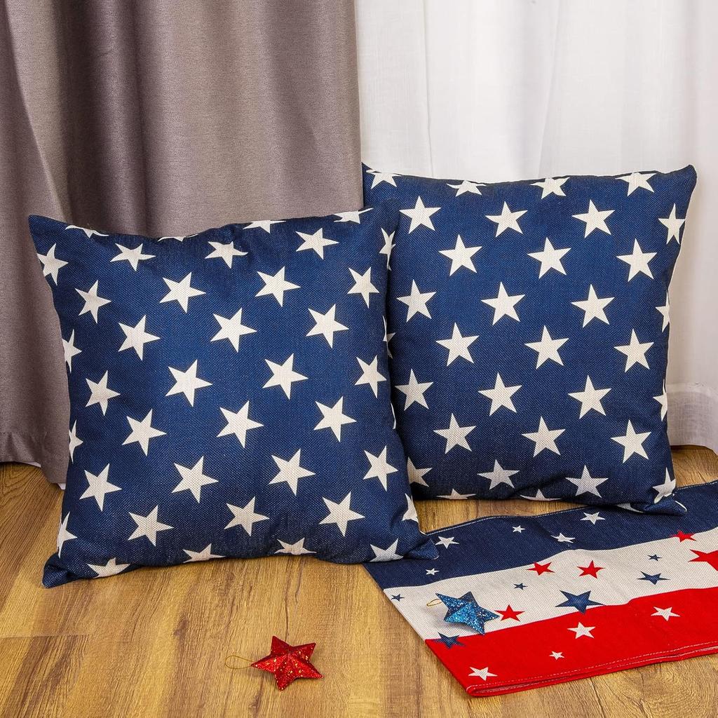 DUZXLCQ 4th of July Decorations Pillow Covers 18x18 inch Set of 4 Independence Day Patriotic Throw Pillow Case n Flag Stars and Stripes Cushion Case