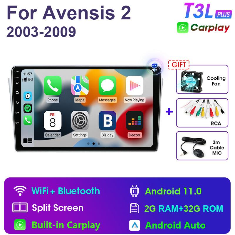 Radio auto 2 Din Android 11 pentru Toyota Avensis T250 2 II 2003-2009 Player video multimedia Navigație GPS 4G Carplay Auto Stereo