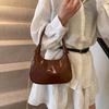 Elegant French Underarm Bag Solid Color Texture Handbag Storage Bag PU Hobo Bag  School