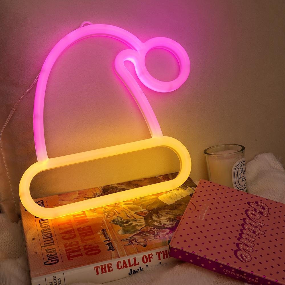 LED Neon Christmas Hat Night Light Valentine's Day Confession Sign Light Battery USB Dual Power Night Light for Christmas Weddin