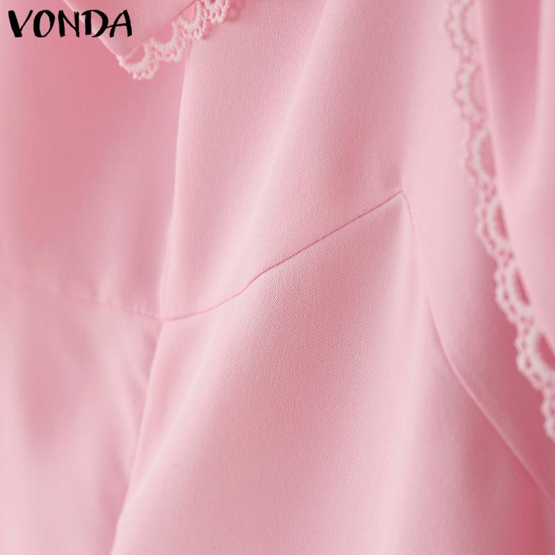 VONDA Women Sleeveless Dress Casual V Neck Bow Knot Crochet Hem Ruffled Mini Dresses