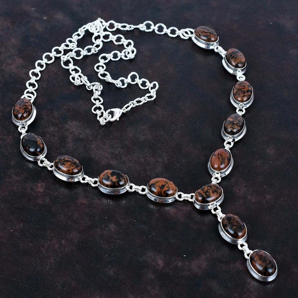 Mahogany obsidian necklace natural gemstone jewelry 925 sterling silver necklace adjustable chain necklace handmade necklace gifts for wife