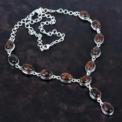 Collana in ossidiana mogano gioielli in pietre naturali collana in argento sterling 925 collana con catena regolabile collana fatta a mano regali per moglie