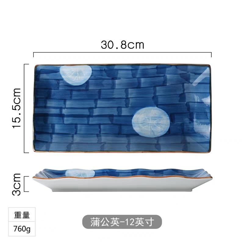 Rectangular Ceramic Dinner Plate Steak Dessert Japanese Style Sushi Porcelain Plates Kitchen Dining Room Tableware Set