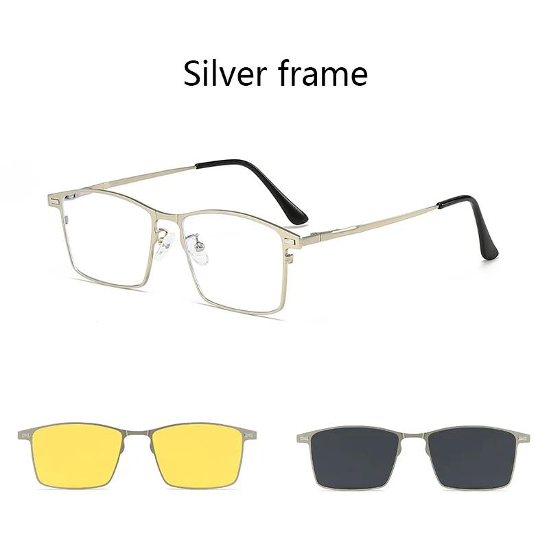 3 In 1 Rectangle Frame Polarized Magnetic Clip On Sunglasses Men Metal Optical Prescription Magnet Clip On Sun Glasses