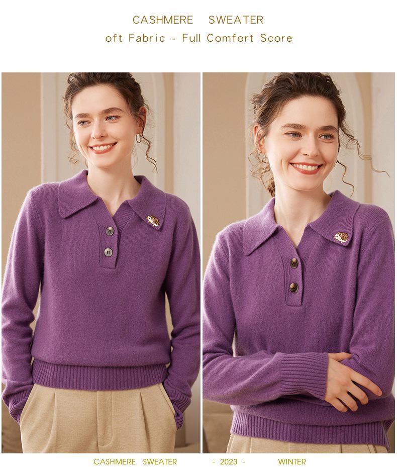 Women's Luxury Cashmere Long Sleeve Lapel Sweater - Versatile, Soft, and Skin-Friendly for Autumn and Winter